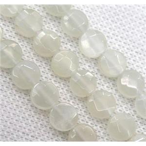 white gray Moonstone bead, faceted flat round, approx 8mm dia