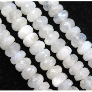 white MoonStone bead, faceted rondelle, approx 5x8mm