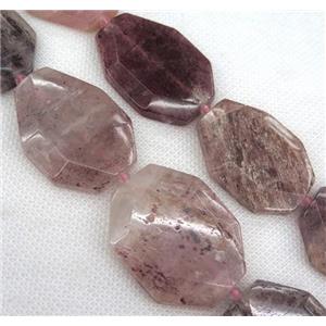 Strawberry Quartz slice bead, faceted freeform, pink, approx 30-50mm