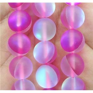 round hotpink synthetic Aura Quartz Glass Beads, matte, approx 8mm dia