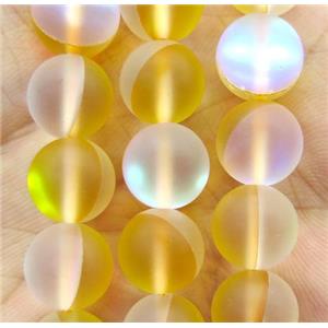 yellow round Aura Quartz Crystal Glass Beads, glow, synthetic, matte, approx 12mm dia