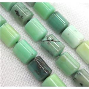 green grass Agate beads, 3faces tube, approx 10x13mm