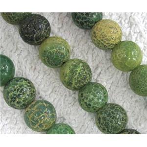 Crackle agate stone bead, round, green, 8mm dia, approx 48pcs per st
