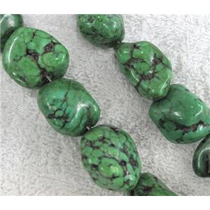 Turquoise beads, freeform nugget, green, approx 18-25mm