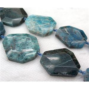 Apatite slice beads, faceted freeform, blue, approx 25-55mm