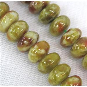 Green Serpentine Jasper rondelle Beads, approx 6x10mm