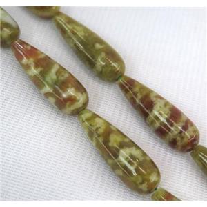 Green Serpentine Jasper Beads, teardrop, approx 10x30mm