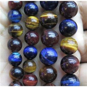 colorful tiger eye stone beads, round, approx 6mm dia