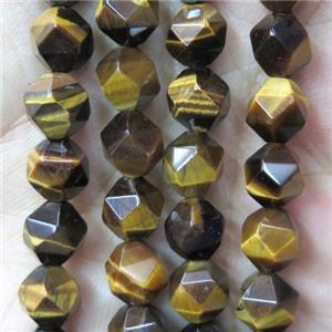 Tiger eye stone sphere beads ball, faceted round, yellow, approx 10mm dia