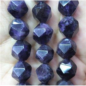 Amethyst ball beads, faceted round, dark purple, approx 10mm dia