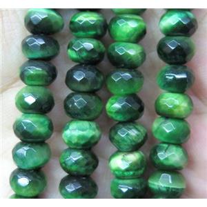 green tiger eye stone beads, faceted rondelle, approx 5x8mm
