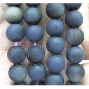 gold-Obsidian beads, matte, round, approx 14mm dia, 15.5 inches