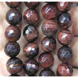 faceted round Red Tiger eye stone beads, approx 12mm dia