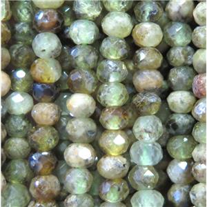 green garnet bead, faceted rondelle, approx 2x3mm