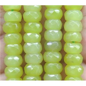 lemon jade beads, faceted rondelle, olive, approx 5x8mm