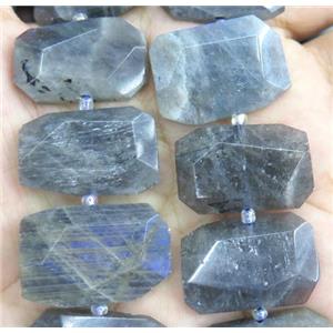 Labradorite beads, faceted rectangle, approx 20-35mm