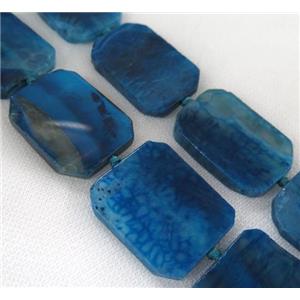 blue agate bead, slice, rectangle, approx 30-42mm