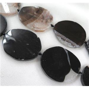 black agate with druzy bead, flat freeform slice, approx 35-60mm