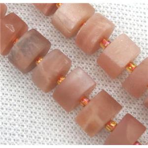 matte Sunstone heishi beads, pink, approx 8-10mm