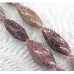 Strawberry Quartz beads, faceted rice, pink, approx 15-40mm