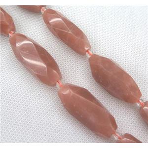 faceted Sunstone rice bead, pink, approx 15-40mm