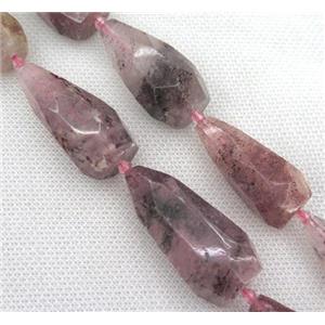 Strawberry Quartz Beads, faceted teardrop, approx 15-40mm