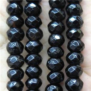 black onyx agate bead, faceted rondelle, approx 4x6mm