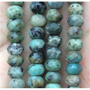 faceted rondelle African Turquoise Bead, green, approx 6x10mm