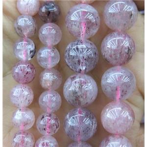 round Strawberry Quartz Beads, pink, approx 6mm dia