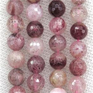 faceted round Strawberry Quartz Beads, pink, approx 10mm dia