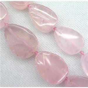 rose quartz beads, flat teardrop, approx 18-30mm