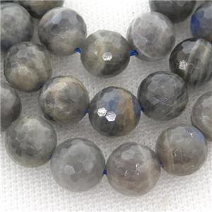 faceted round Labradorite beads, A-grade, deep-gray, approx 12mm dia