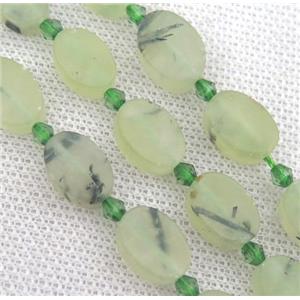 green Prehnite oval beads, matte, approx 8-16mm