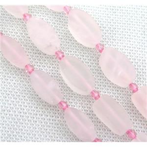 Rose Quartz oval beads, pink, matte, approx 8-16mm