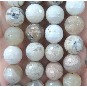 white Peruvian Moss Opal Jasper beads, faceted round, approx 12mm dia