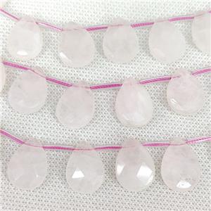 Rose Quartz beads, pink, faceted teardrop, top-drilled, approx 8x12mm