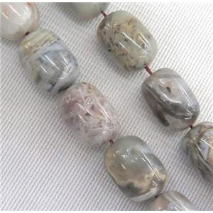 natural gray Bamboo Agate barrel beads, approx 12x16mm