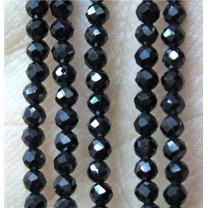 black spinel tiny beads, faceted round, approx 2mm dia