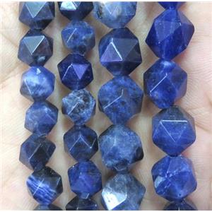 faceted round sodalite ball bead, blue, approx 8mm dia