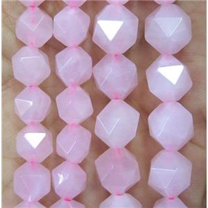 Rose Quartz ball beads, starcut, pink, approx 12mm dia