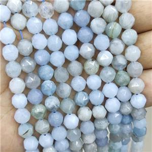 Aquamarine ball beads, faceted round, lt.blue, approx 10mm dia