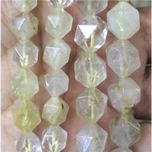 gold Rutilated Quartz ball beads, faceted round, approx 12mm dia