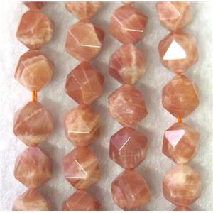 faceted round sunstone ball beads, orange, approx 12mm dia