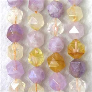 Amethyst citrine bead ball, faceted round, approx 8mm dia