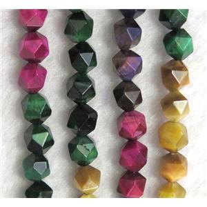 tiger eye stone ball beads, faceted round, mix color, approx 6mm dia
