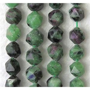natural Ruby Zoisite ball beads, faceted round, green, approx 8mm dia