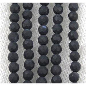 matte black agate beads, faceted round, approx 4mm dia