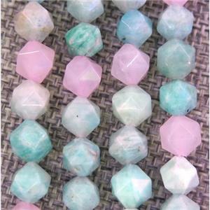 Malagasy Rose Quartz and Amazonite bead ball, faceted round, approx 12mm dia