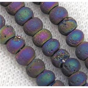 8 inch string of druzy agate rondelle beads, matte, rainbow electroplated, approx 4x6mm