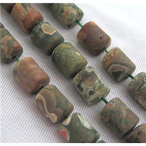 matte Rhyolite beads, 3faces tube, approx 10x13mm